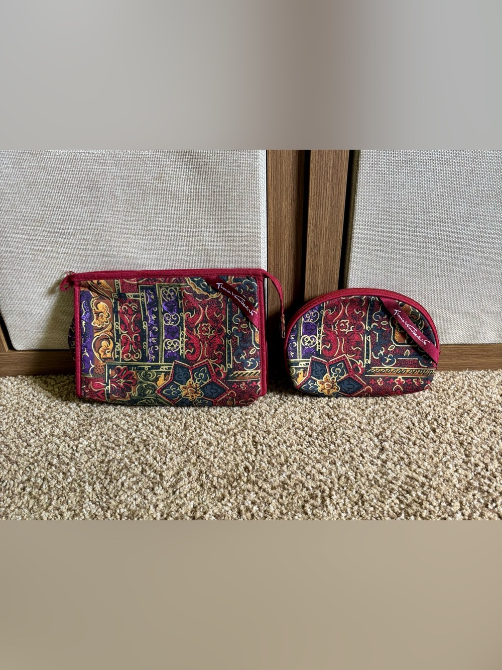 Vintage Gloria Vanderbilt Patterned Paisley Cosmetic Pouch Set Cotton Outside